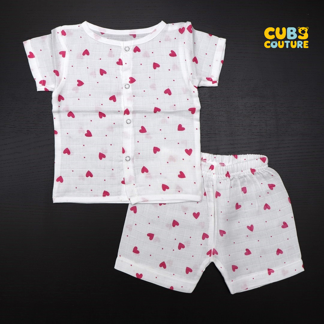 Pink Hearts Muslin Co-ords Set