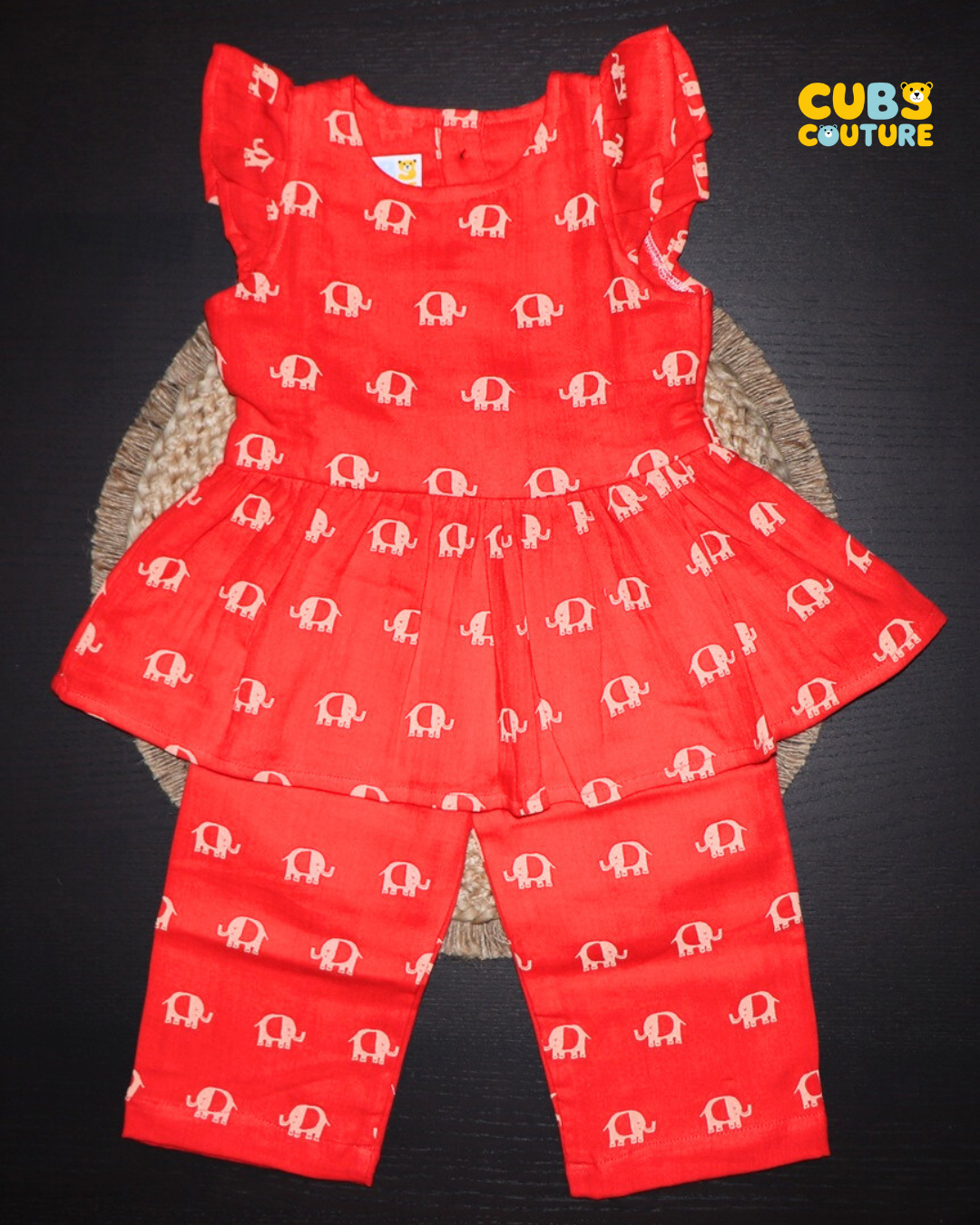 Coloured Muslin Co-ords - Red Elephant