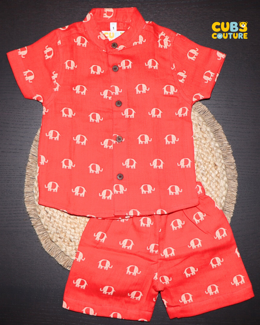 Coloured Muslin Co-ords Shorts - Red Elephant