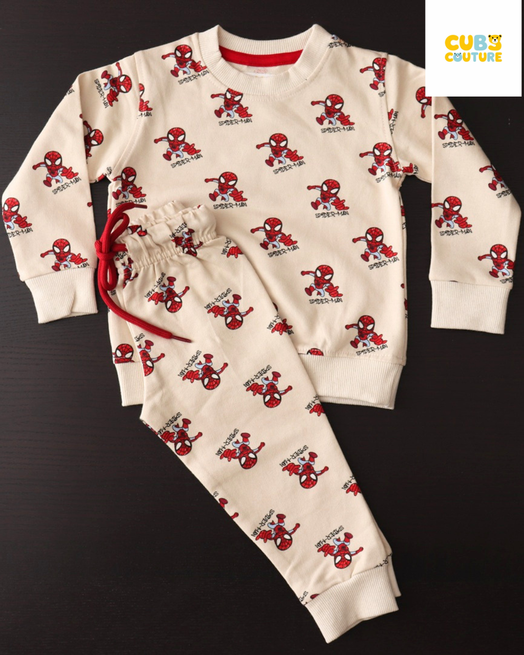Cream Spiderman Full Sleeve Co-Ords Set