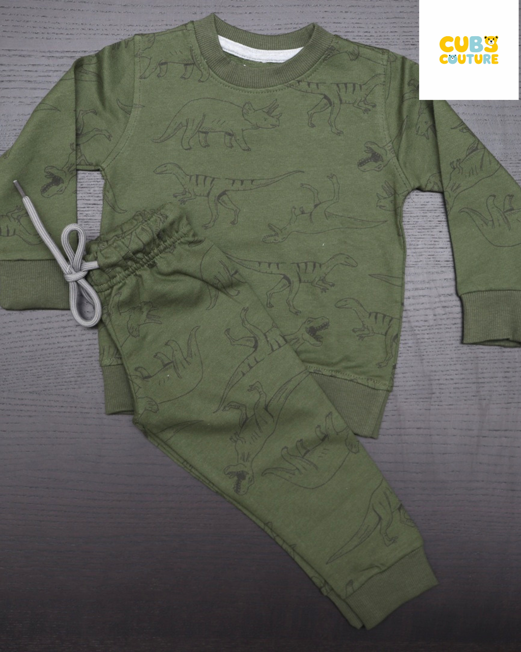 Olive Green Dino Full Sleeve Co-Ords Set