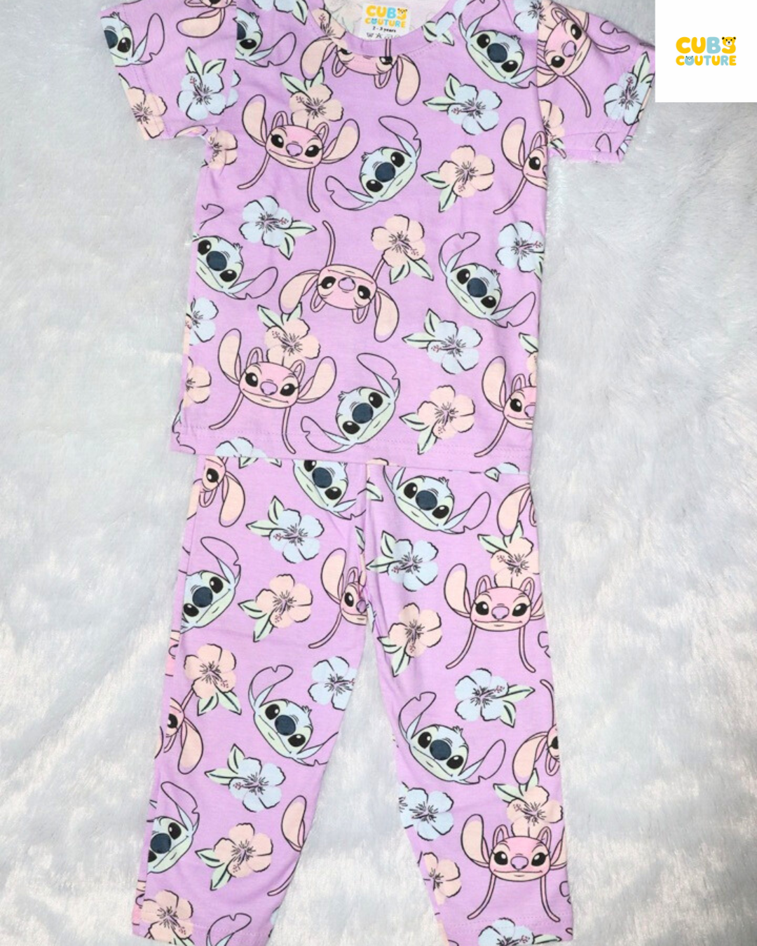 Lavender Stitch Half Sleeve Full Pant Co-Ords