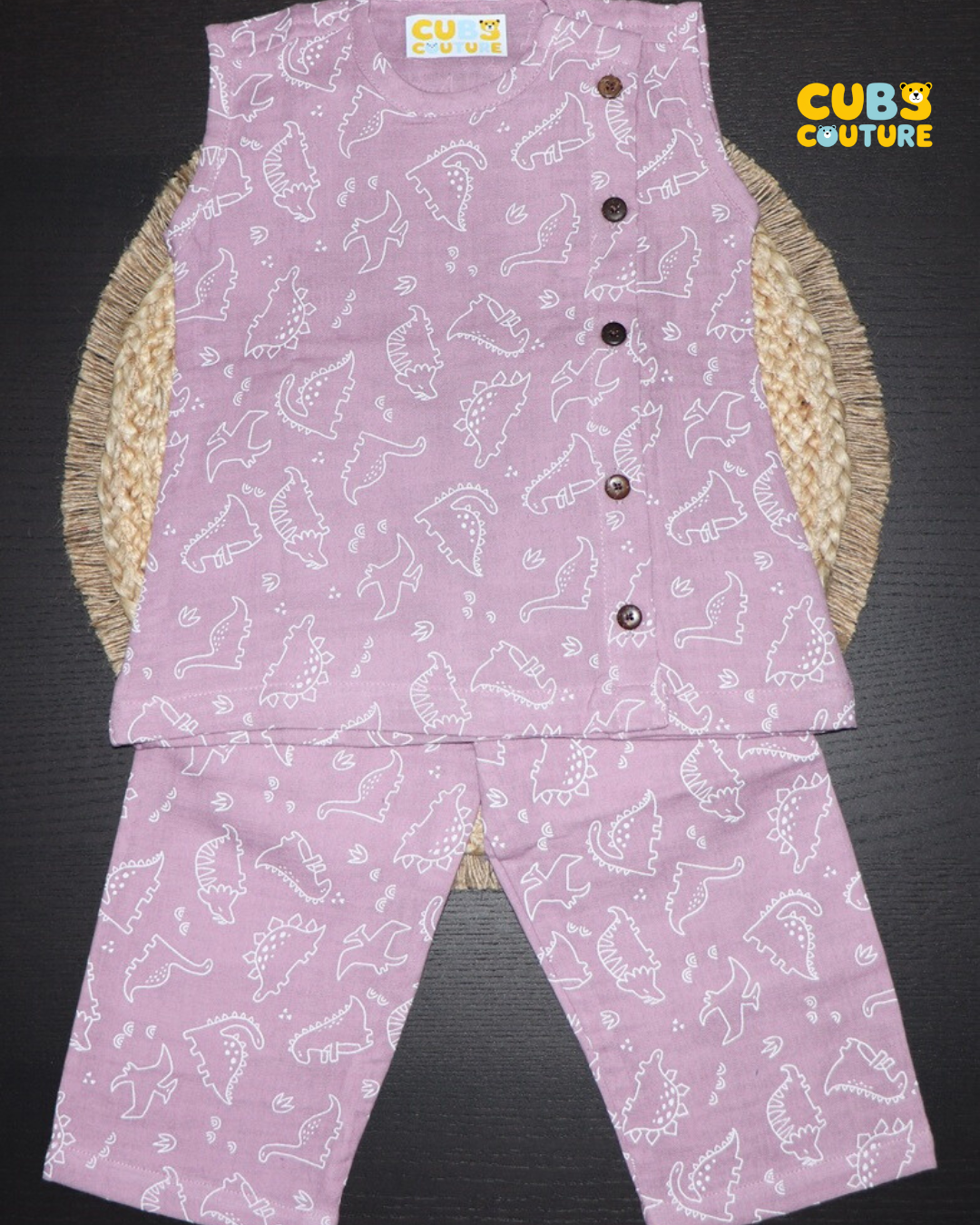 Coloured Muslin Co-ords - Lavender Dino