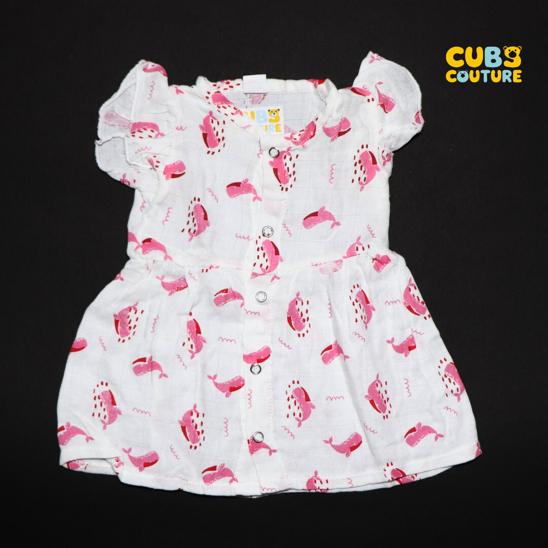 Muslin Frill Frocks - Pink Fish