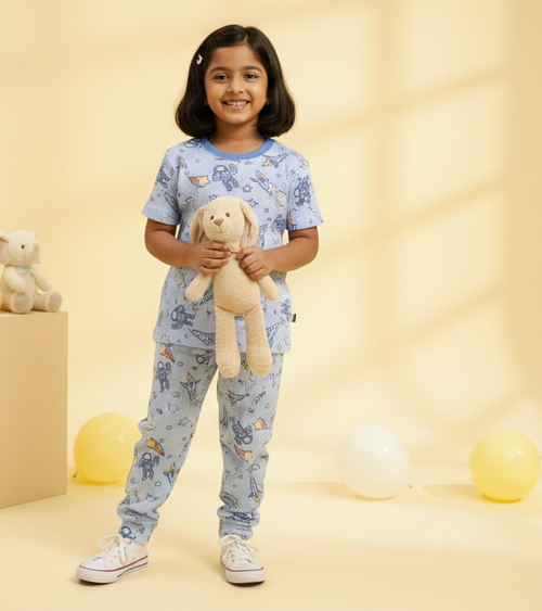 Blue Space Half Sleeve Full Pant Co-Ords