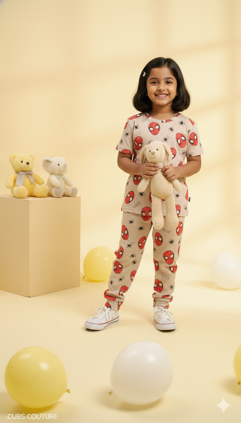 Brown SpiderMan Half Sleeve Full Pant Co-Ords