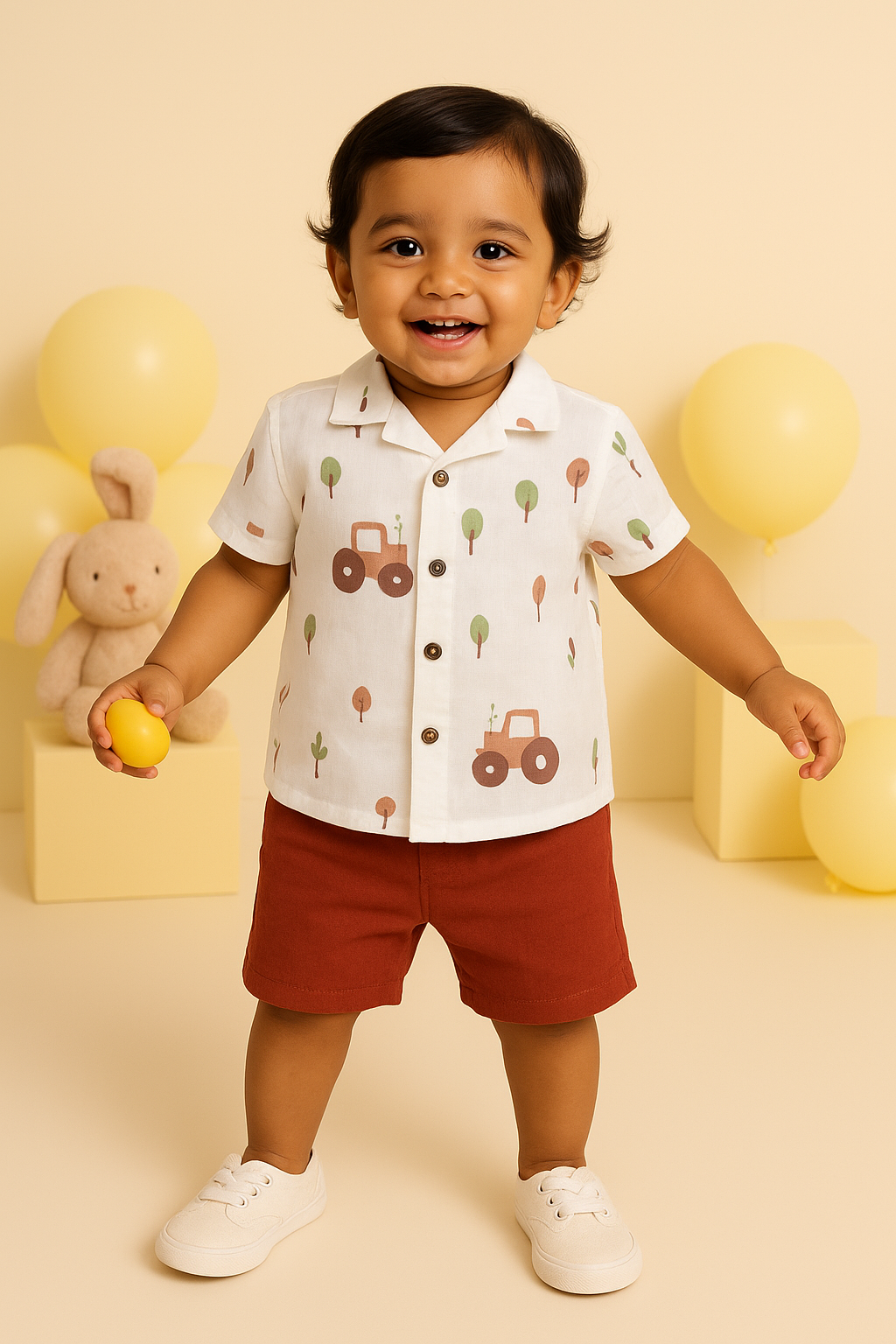 Coloured Muslin Co-ords Shorts - Chocolate Brown Cars