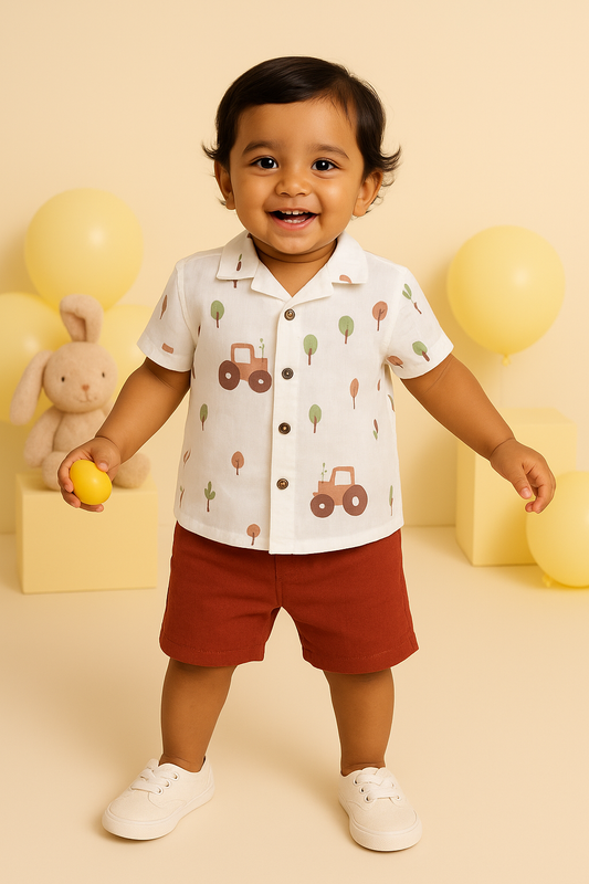 Coloured Muslin Co-ords Shorts - Chocolate Brown Cars