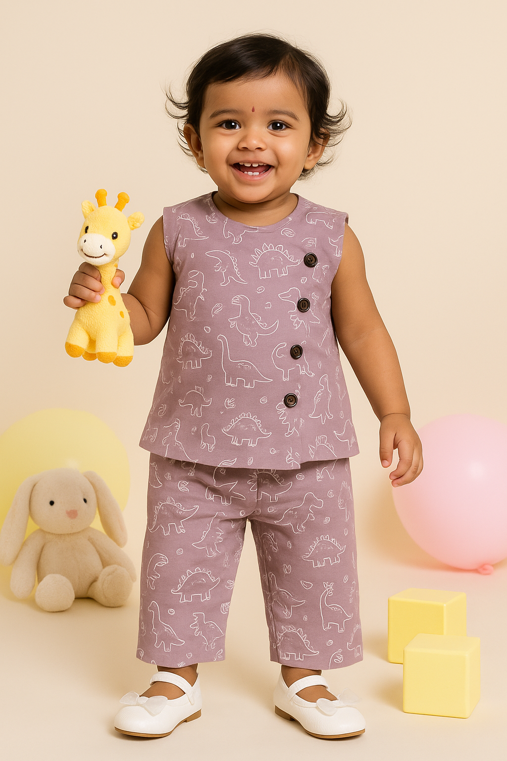 Coloured Muslin Co-ords - Lavender Dino