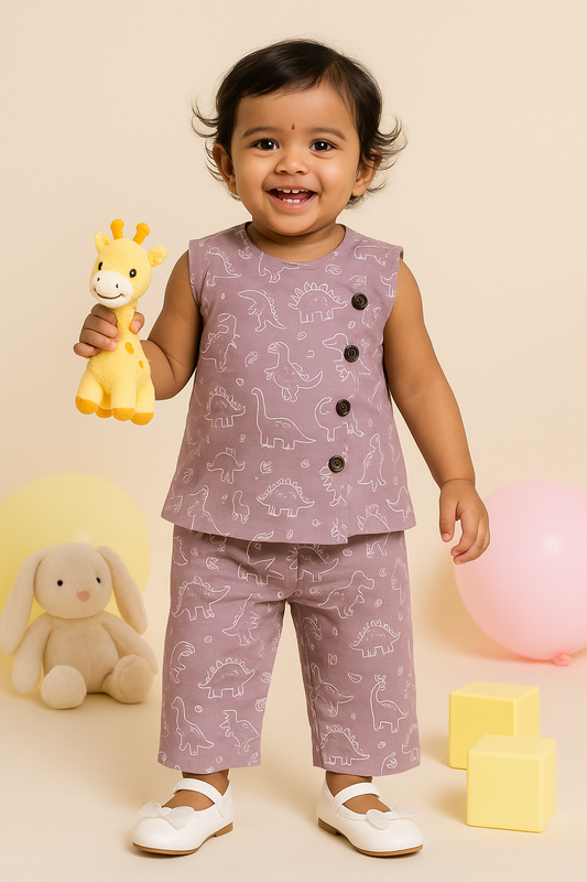 Coloured Muslin Co-ords - Lavender Dino