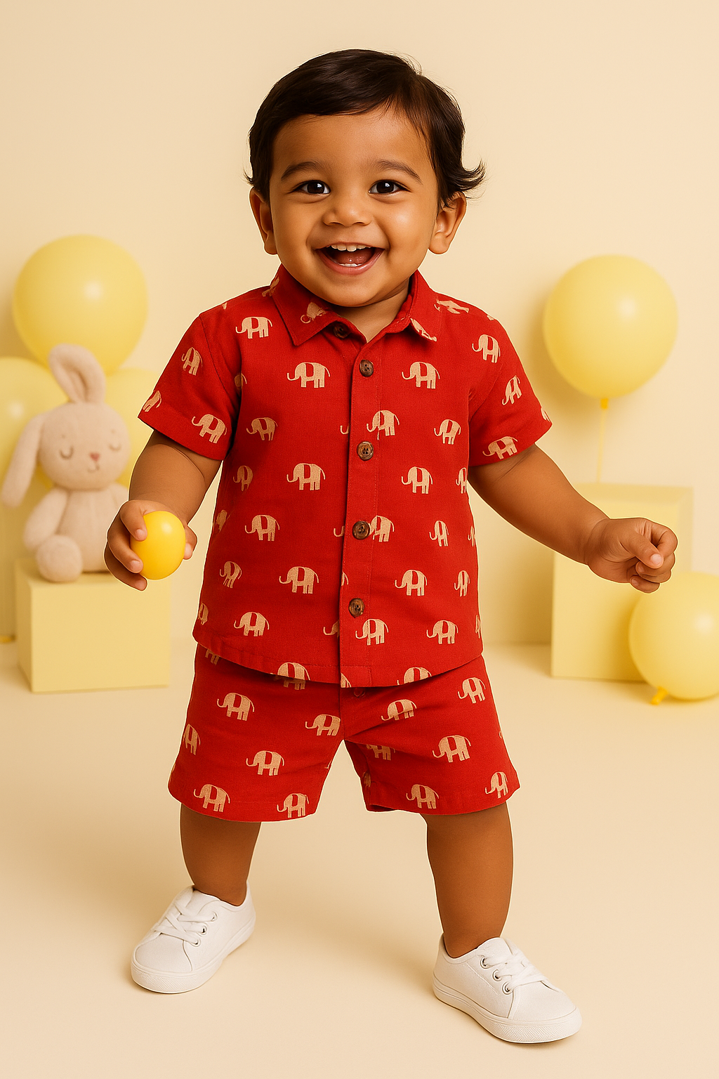 Coloured Muslin Co-ords Shorts - Red Elephant