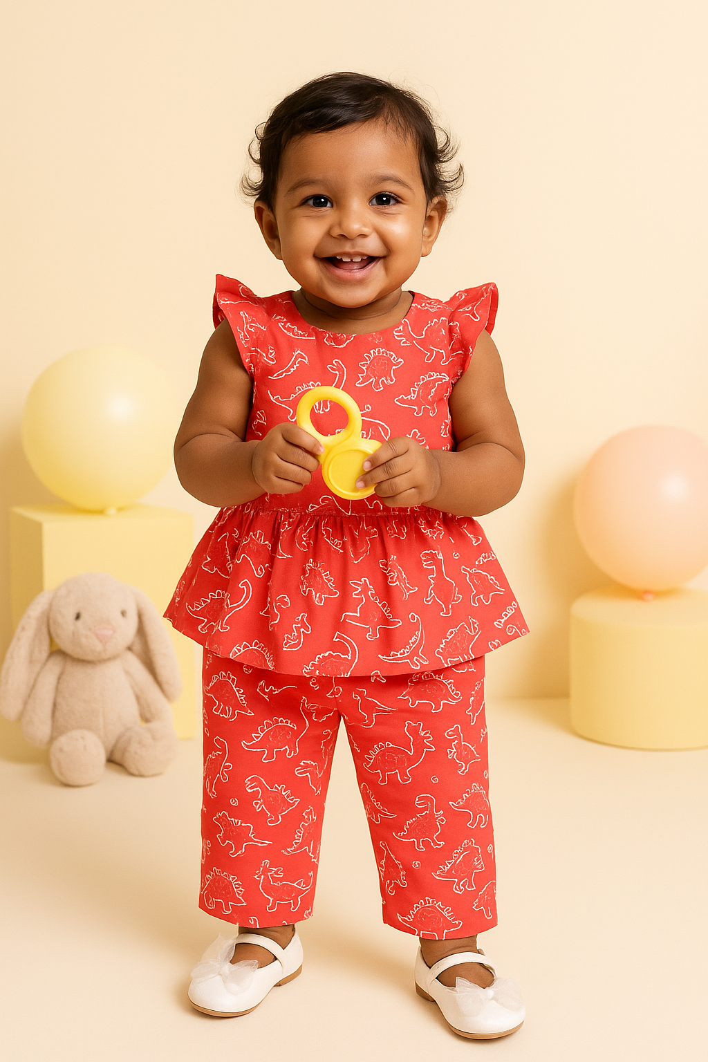 Coloured Muslin Co-ords -Pink Dino