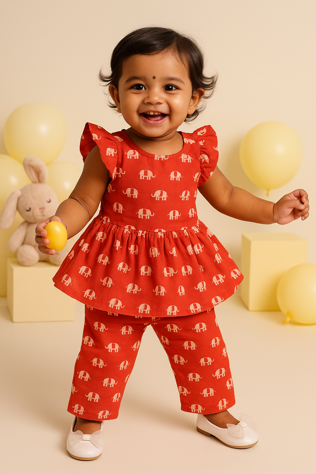 Coloured Muslin Co-ords - Red Elephant