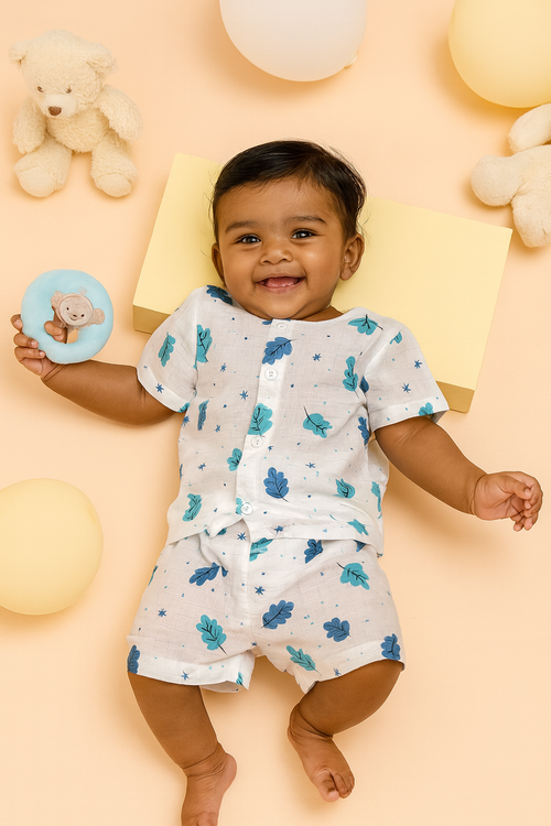 Blue Leaves Muslin Co-ords Set