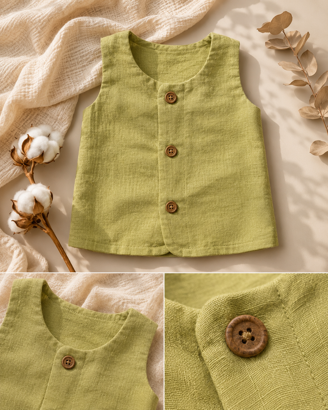 Olive Green Muslin 2-Layer Jabla