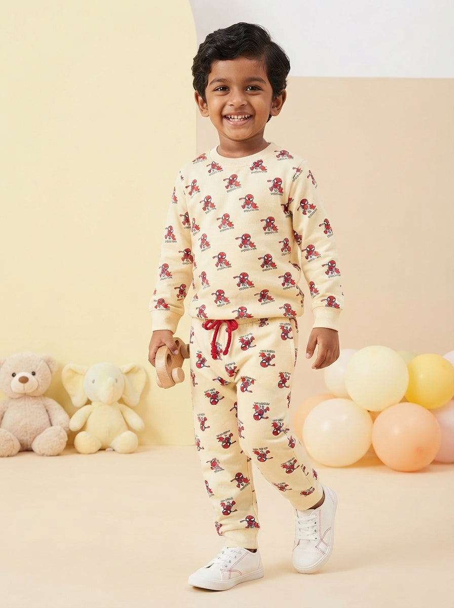 Cream Spiderman Full Sleeve Co-Ords Set