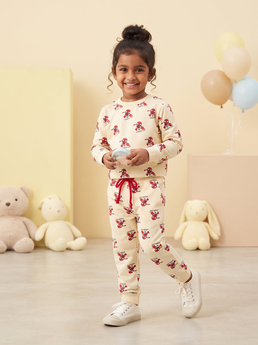 Cream Spiderman Full Sleeve Co-Ords Set