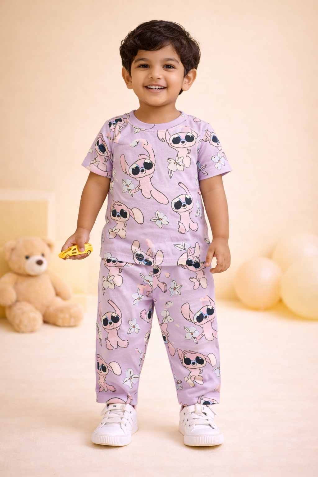 Lavender Stitch Half Sleeve Full Pant Co-Ords