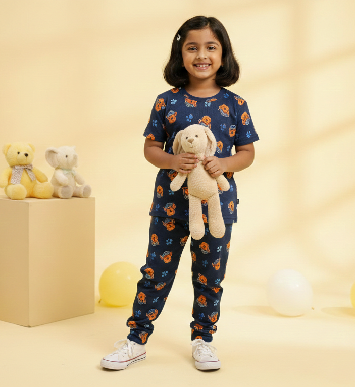 Navy Blue Paw Patrol Half Sleeve Full Pant Co-Ords