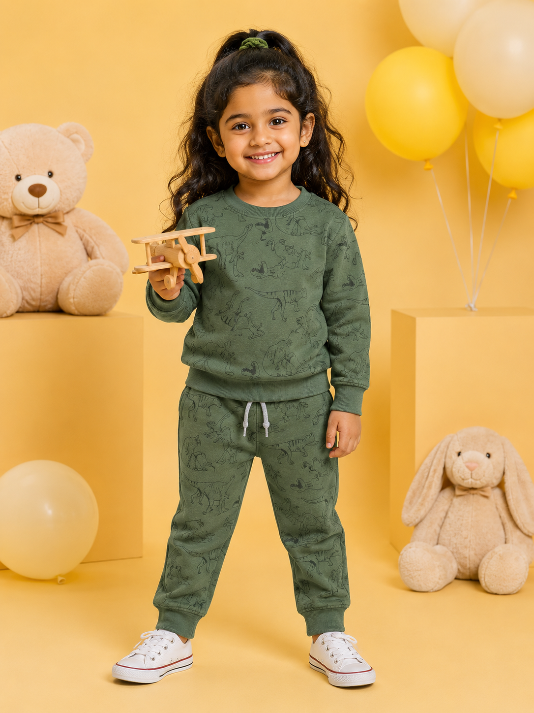 Olive Green Dino Full Sleeve Co-Ords Set
