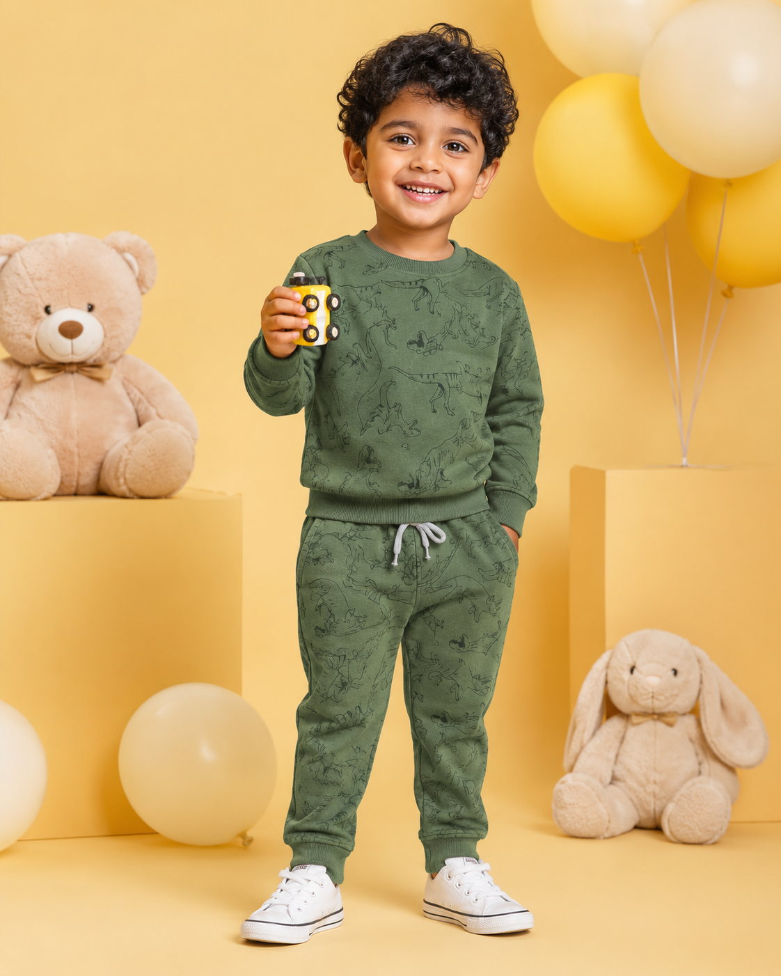 Olive Green Dino Full Sleeve Co-Ords Set