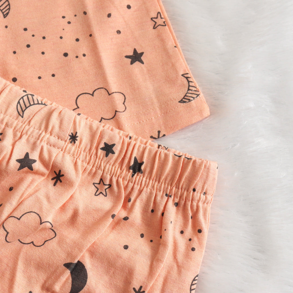Peach Stars Half Sleeve - Shorts Co-Ords