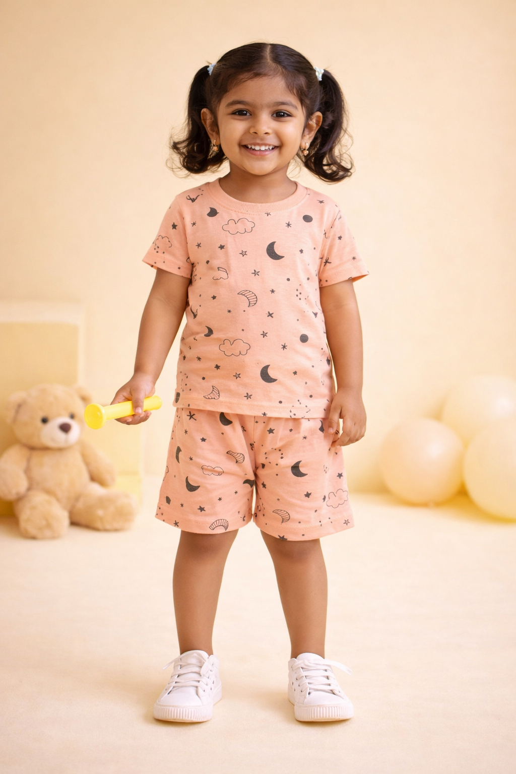 Peach Stars Half Sleeve - Shorts Co-Ords