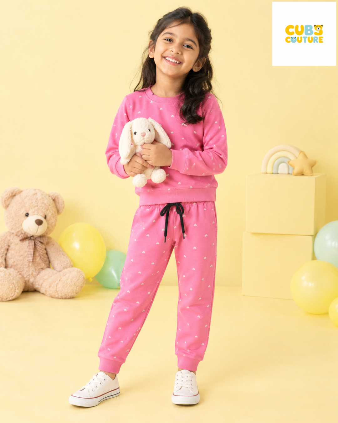 Pink Hearts Full Sleeve Co-ords