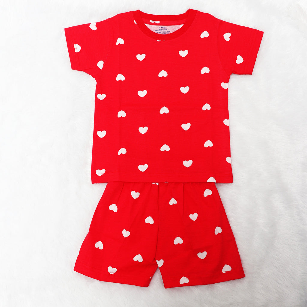 Red Hearts Half Sleeve - Shorts Co-Ords