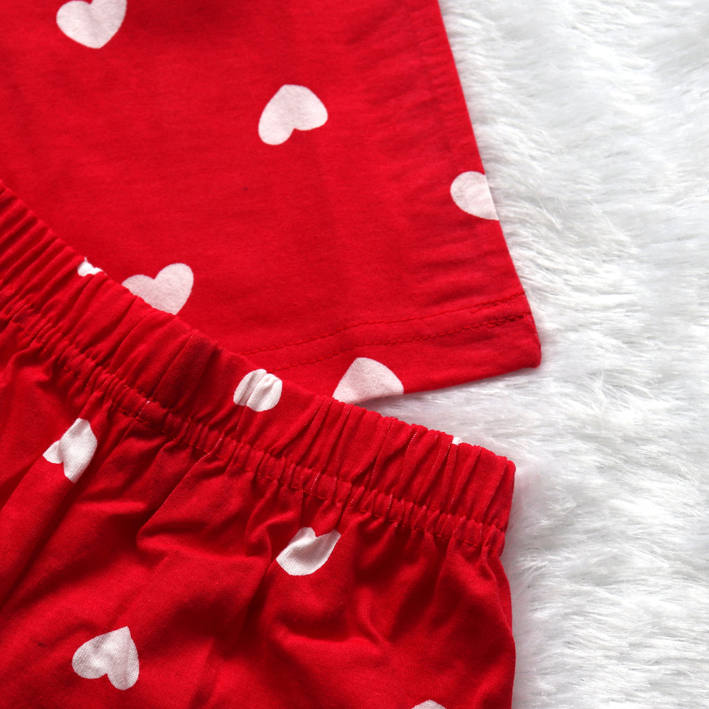 Red Hearts Half Sleeve - Shorts Co-Ords