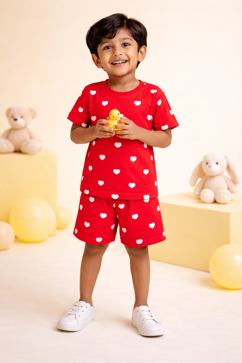 Red Hearts Half Sleeve - Shorts Co-Ords