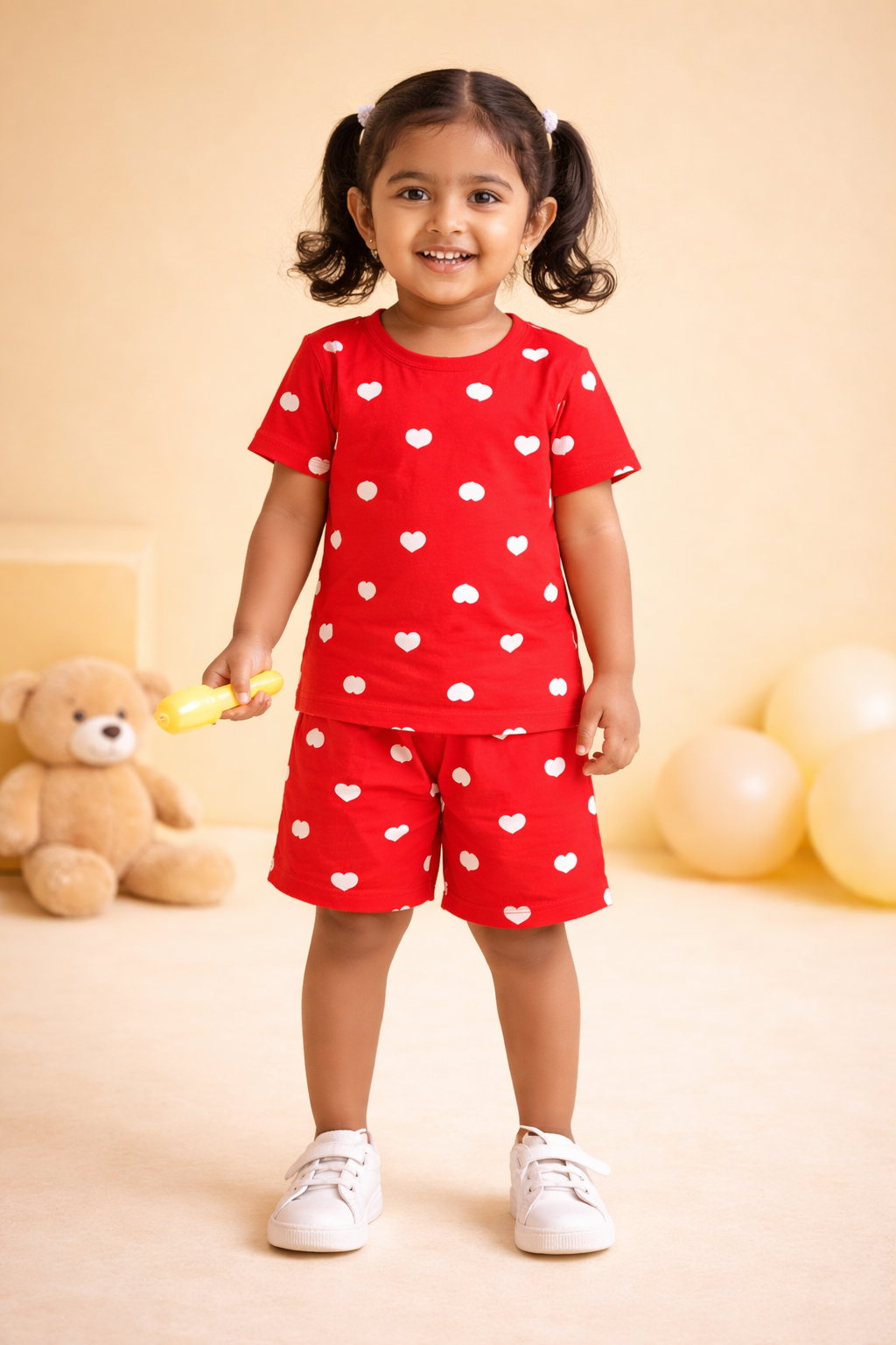 Red Hearts Half Sleeve - Shorts Co-Ords