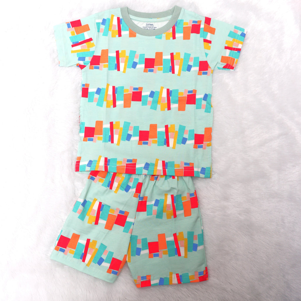 Teal Abstract Half Sleeve - Shorts Co-Ords