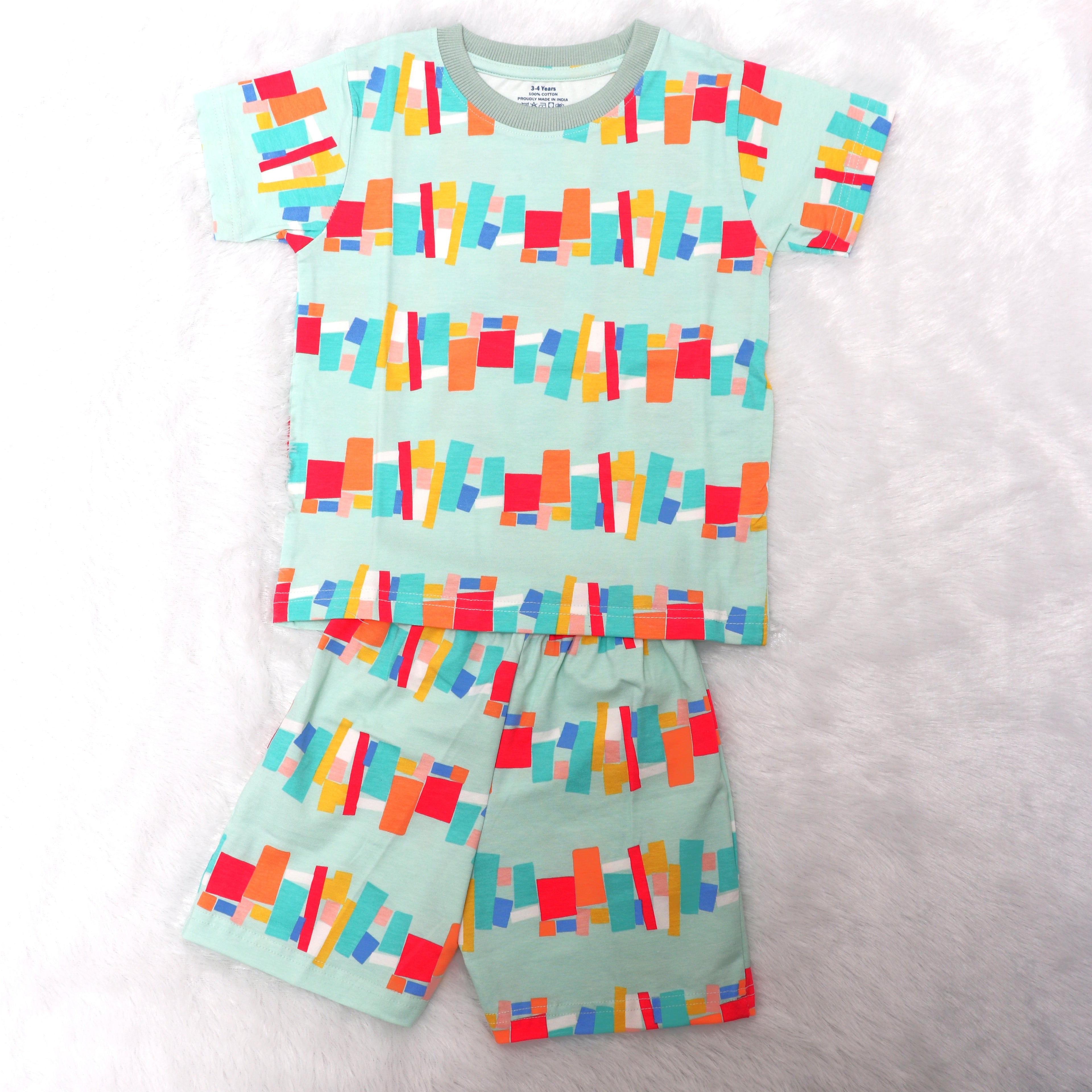 Teal Abstract Half Sleeve - Shorts Co-Ords
