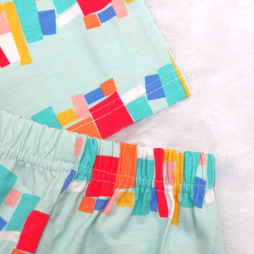 Teal Abstract Half Sleeve - Shorts Co-Ords