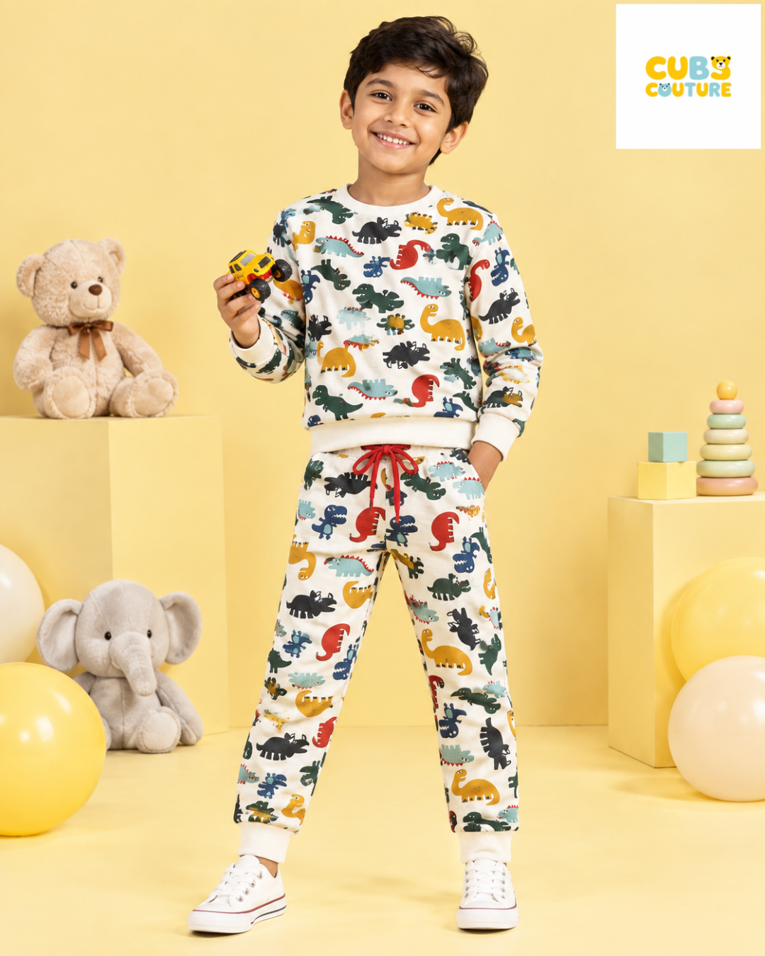 White Dino Full Sleeve Co-ords