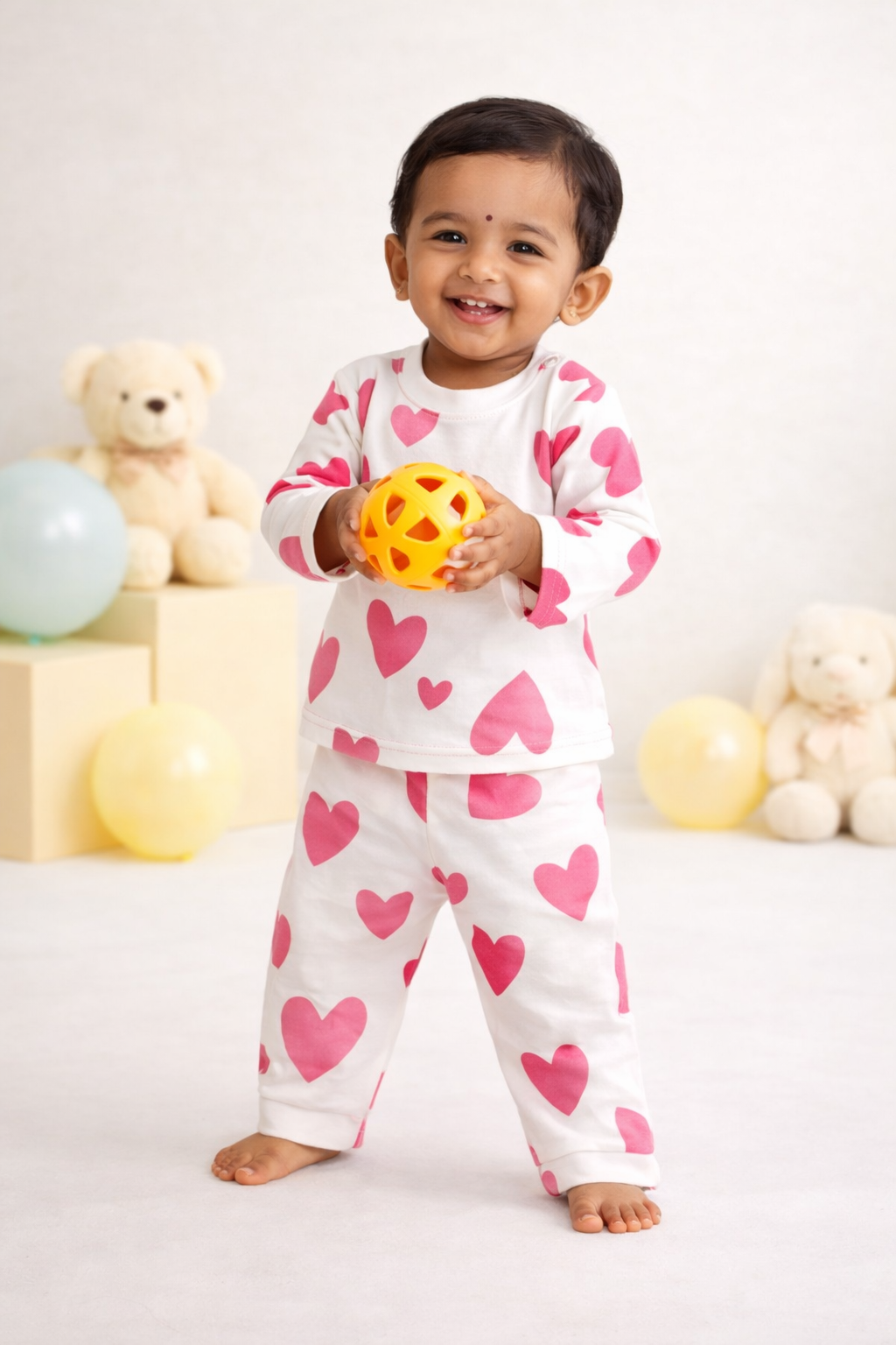 White-Pink Hearts Co-ords